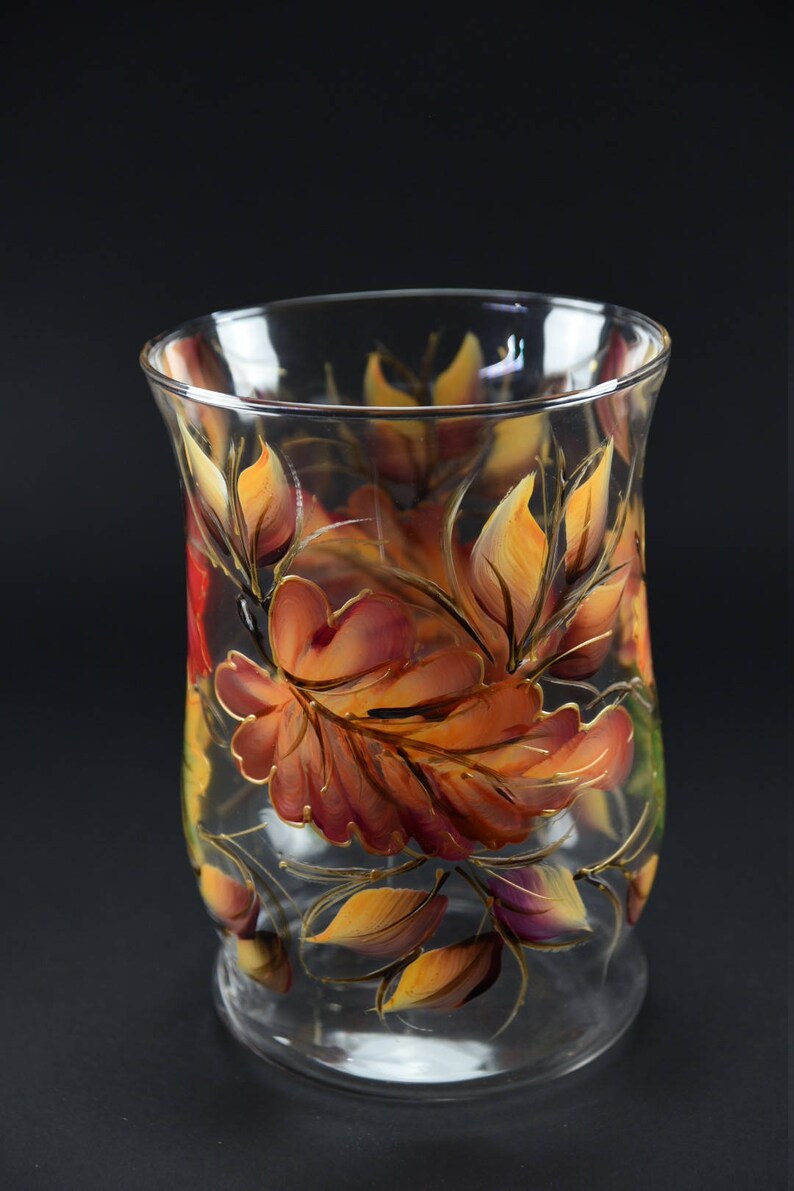 8 Tall Hurricane Candle Holder/ Fall Leaves /centerpiece Etsy
