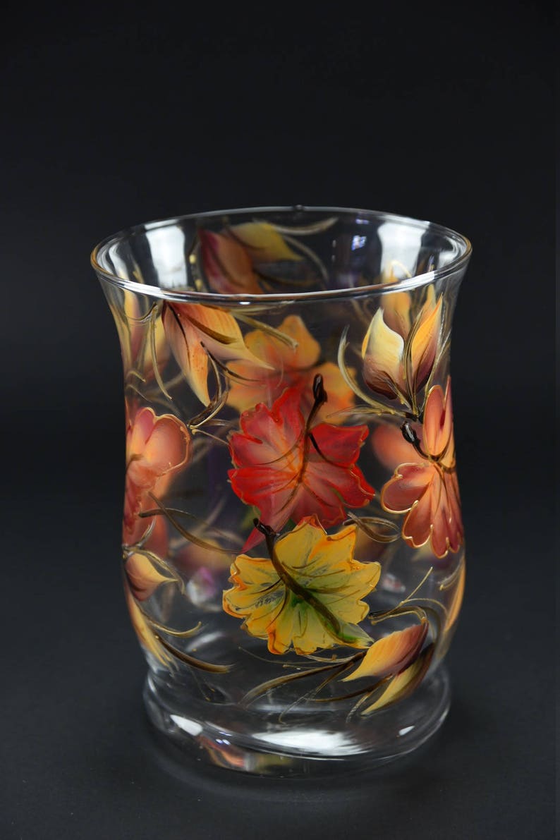 8 Tall Hurricane Candle Holder/ Fall Leaves /centerpiece Etsy