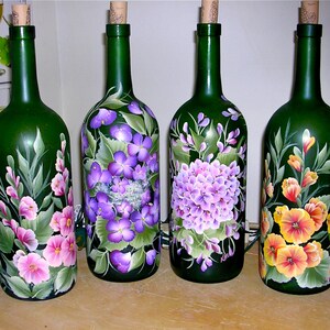 Hand Painted Lighted Wine Bottle / Floral Designs - Etsy