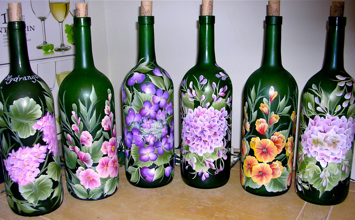 Hand Painted Lighted Wine Bottle / Floral Designs Etsy UK