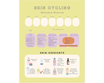 calendrier, programme et étapes de cyclisme pour la peau, aide-mémoire pour une routine de soins de la peau saine | Avantages des ingrédients et interactions entre les produits
