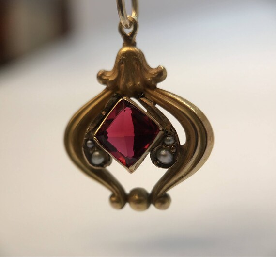 Antique Victorian Garnet And Seed Pearl Pendant N… - image 4