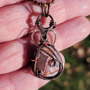 Crazy Lace Agate - &#39;Tyet&#39; - Wire Wrap Pendant - Oxidized Copper