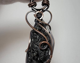 Black Tektite - 'Tyet' - Wire Wrap Pendant - Oxidized Copper