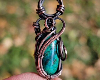 天然クリソコラのワイヤーラップペンダント - Etsy 日本