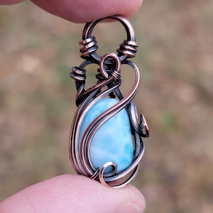 Larimar Necklace -Wire Wrap Pendant - Copper Jewelry - Tyet