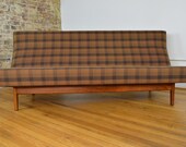 Jens Risom Mid Century Plaid Walnut Sofa