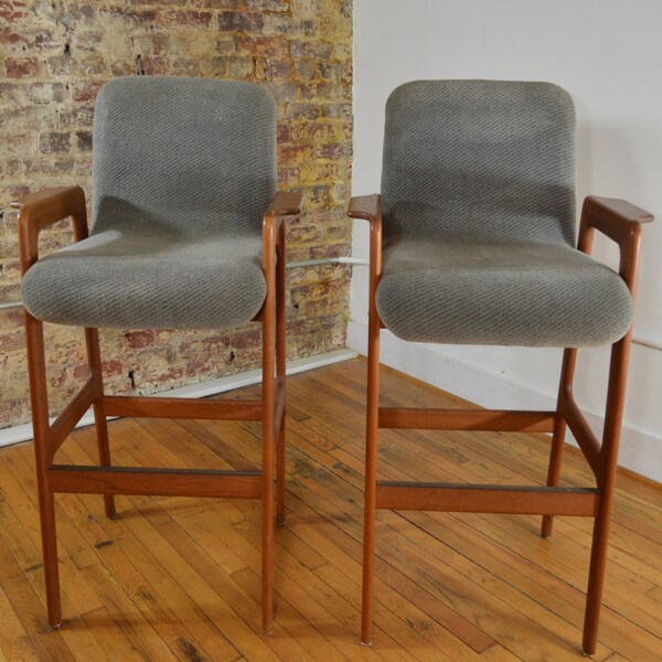 Danish Teak Bar Stools Tall with Arms Set of 2