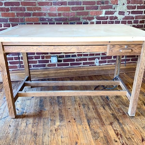 Antique Hamilton Mid Century Oak Mid Century Drafting Table Desk image 2