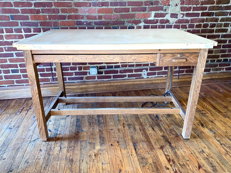 Antique Hamilton Mid Century Oak Mid Century Drafting Table Desk image 2