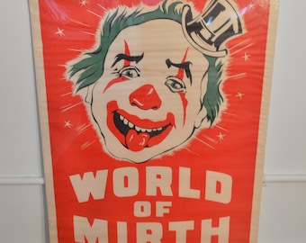 World of Mirth Vintage 1950s Circus Carnival Poster