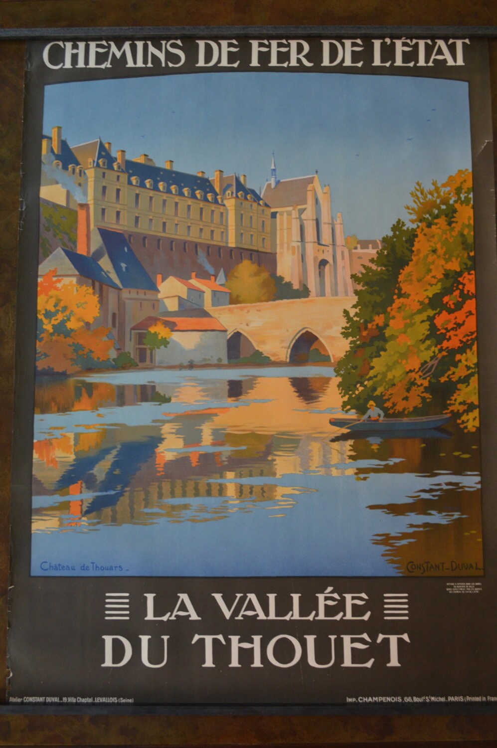 Vintage Art Deco French Travel Poster Original Lithograph - Chemin de fer de L'Etat - La Vallee Du Thouet