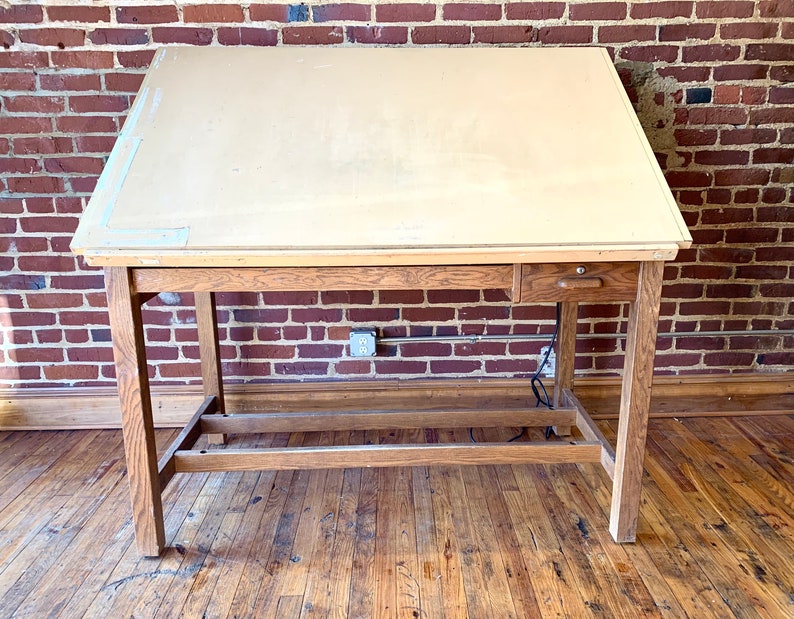 Antique Hamilton Mid Century Oak Mid Century Drafting Table Desk image 1