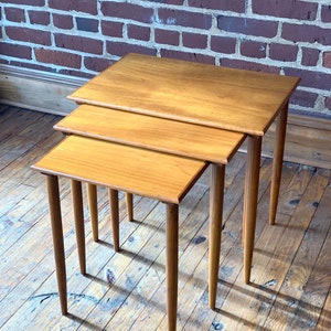 H.W. Klein for Bramin Set of 3 Danish Mid Century Modern Teak Nesting Tables image 1