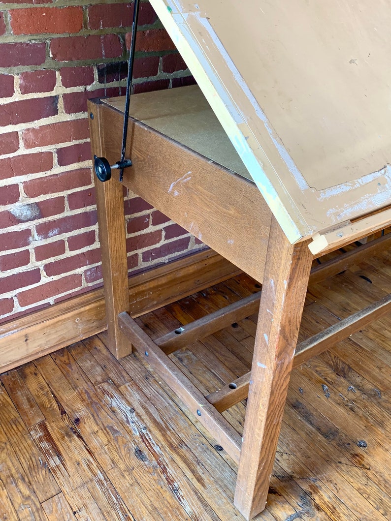 Antique Hamilton Mid Century Oak Mid Century Drafting Table Desk image 3