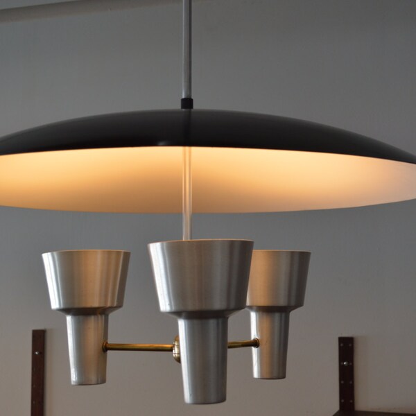 LiteCraft Midcentury Modern Aluminum Three Light Chandeliers