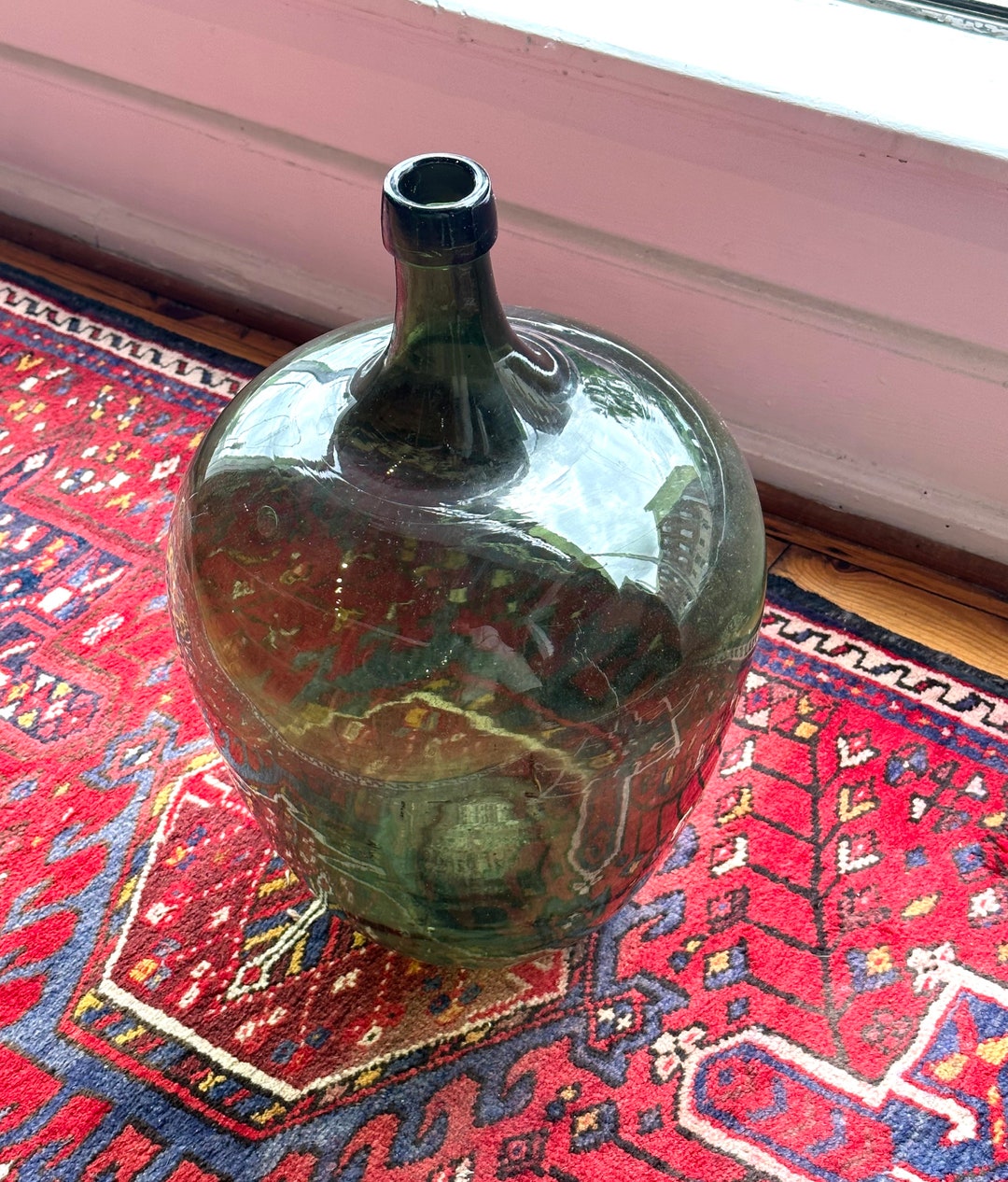 Large Antique Hand Blown Carboy Glass Demijohn Bottle in Green Etsy