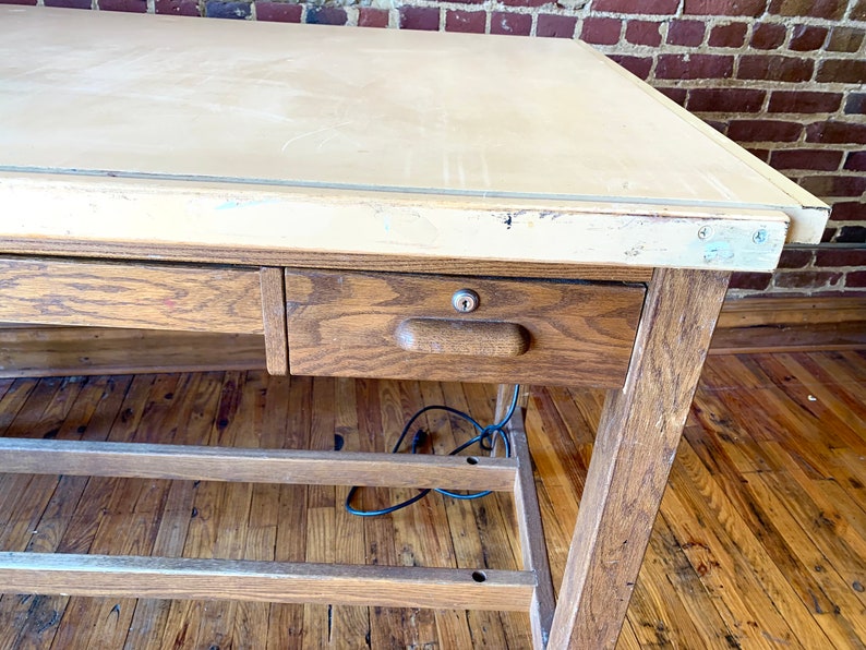Antique Hamilton Mid Century Oak Mid Century Drafting Table Desk image 8