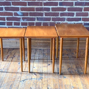 H.W. Klein for Bramin Set of 3 Danish Mid Century Modern Teak Nesting Tables image 2