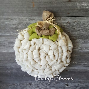 White Burlap Pumpkin Wreath, White Fall Wreath, White Pumpkin Wreath, Fall Decor, Autumn Home Decor
