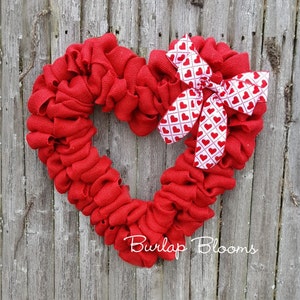 Burlap Valentine Wreath, Heart Wreath, Red Wreath, Burlap Wreath, Valentine's Day Wreath, White or Tan Bow image 1
