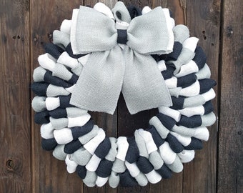 Burlap Wreath, Year Round Wreath, Farmhouse Wreath, Front Door Wreath, Black, Gray & White