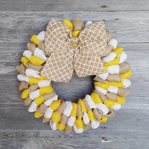 Spring Wreath, Summer Wreath, Burlap Wreath, Year Round Wreath, Yellow Wreath, Front Door Wreath, Everyday Wreath