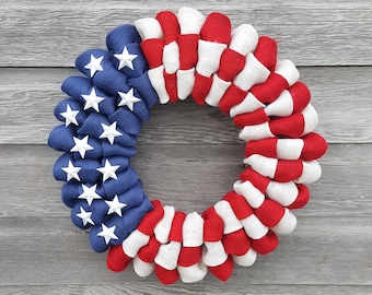 Burlap Patriotic Wreath 4th of July Memorial Day Independence Day American Flag Welcome Military USA Summer Year Round