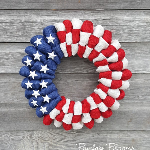 Burlap Patriotic Wreath 4th of July Memorial Day Independence Day American Flag Welcome Military USA Summer Year Round