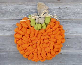 Orange Pumpkin Wreath, Fall Wreath, Orange Burlap Wreath, Autumn Wreath, Front Door Wreath, Burlap Pumpkin Wreath