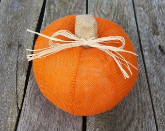 Orange Burlap Pumpkin, Fall Home Decor, Pumpkin Decor, Autumn Decor, Fall Accents Tan Stem