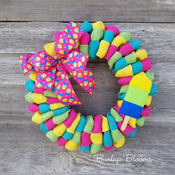 Popsicle Wreath, Summer Wreath, Burlap Wreath, Picnic, Summertime, Bright, Party