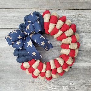 Rustic 4th of July Wreath, Burlap Patriotic Wreath, Memorial Day Wreath, Independence Day American Flag Military Stars and Stripes Summer