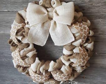 Winter Wreath, Spring Wreath, Burlap Wreath, Everyday Wreath, Year Round Wreath, Front Door Wreath, White Burlap Wreath