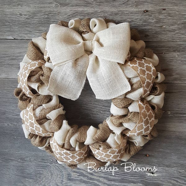 Winter Wreath, Spring Wreath, Burlap Wreath, Everyday Wreath, Year Round Wreath, Front Door Wreath, White Burlap Wreath