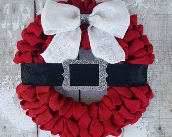 Christmas Wreath, Winter Wreath, Holiday Wreath, Santa Wreath, Front Door Wreath, Burlap Wreath, Silver or Gold Buckle