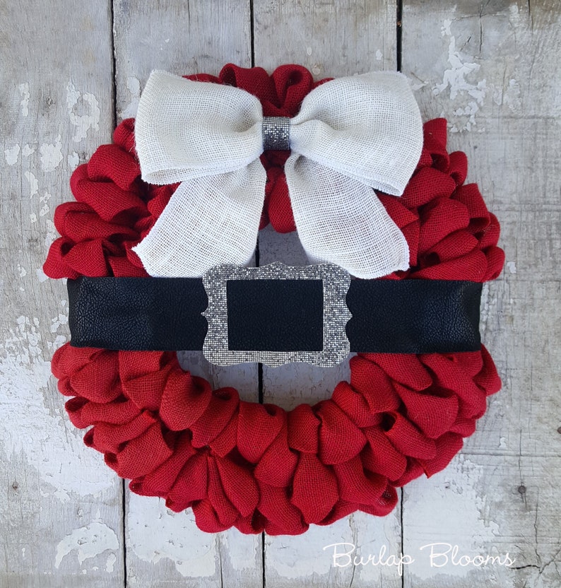 Christmas Wreath, Winter Wreath, Holiday Wreath, Santa Wreath, Front Door Wreath, Burlap Wreath, Silver or Gold Buckle image 1