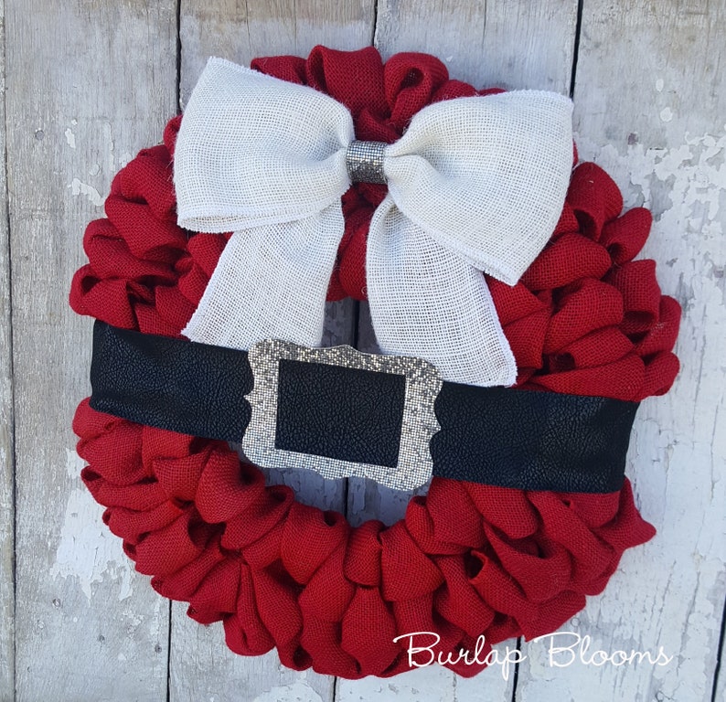 Christmas Wreath, Winter Wreath, Holiday Wreath, Santa Wreath, Front Door Wreath, Burlap Wreath, Silver or Gold Buckle image 5