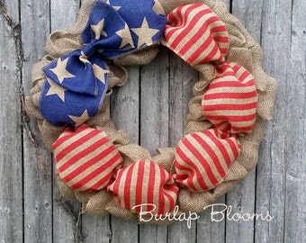 4th of July Wreath, Independence Day Wreath, Patriotic Wreath, Burlap Wreath, American Flag Wreath, Star and Stripes, Military Wreath