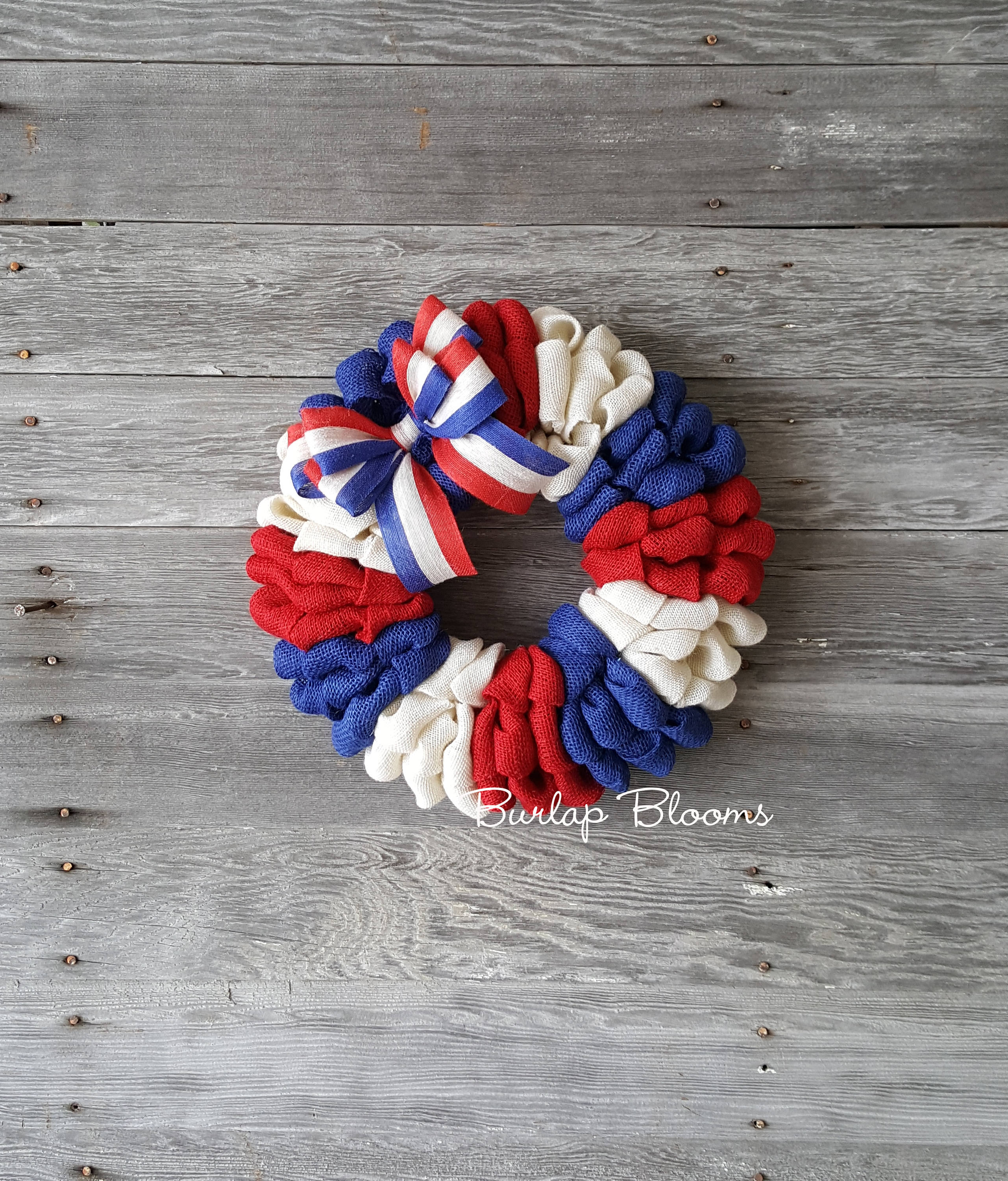 Patriotic 4th of July Wreath – Red, White & Blue Burlap for Front Door ...