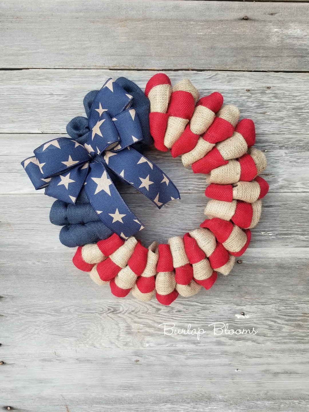 Rustic 4th of July Wreath, Burlap Patriotic Wreath, Memorial Day Wreath ...