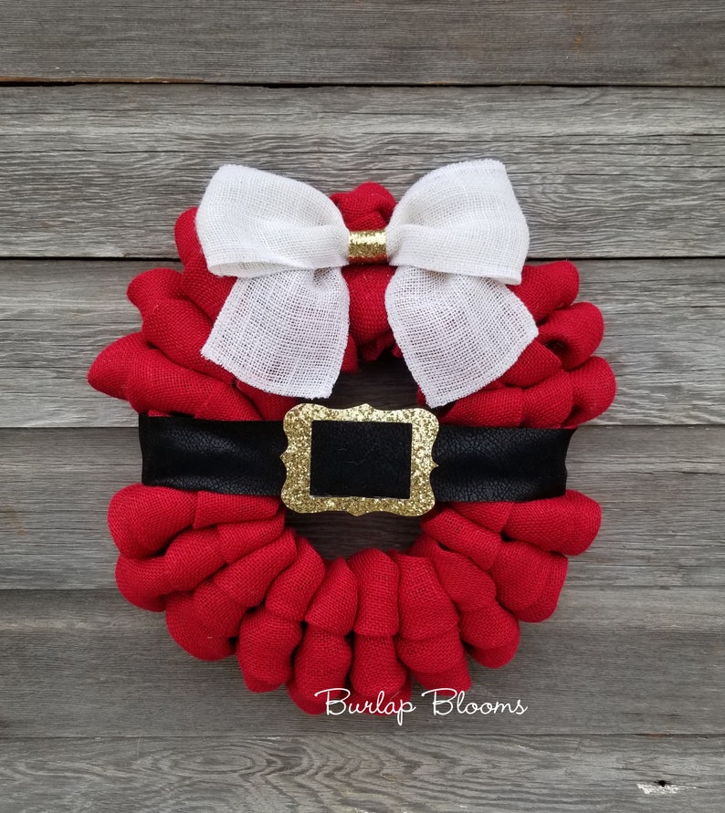 Christmas Wreath, Winter Wreath, Holiday Wreath, Santa Wreath, Front Door Wreath, Burlap Wreath, Silver or Gold Buckle image 6