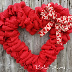 Burlap Valentine Wreath, Heart Wreath, Red Wreath, Burlap Wreath, Valentine's Day Wreath, White or Tan Bow image 5