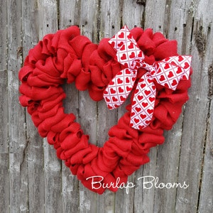 Burlap Valentine Wreath, Heart Wreath, Red Wreath, Burlap Wreath, Valentine's Day Wreath, White or Tan Bow image 3