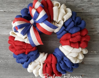 4th of July Wreath, Patriotic Wreath, Memorial Day Wreath, Burlap Wreath, Red White and Blue Wreath, Front Door Wreath