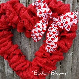 Burlap Valentine Wreath, Heart Wreath, Red Wreath, Burlap Wreath, Valentine's Day Wreath, White or Tan Bow image 2
