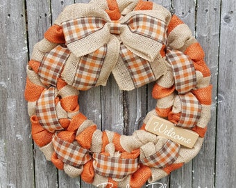 Fall Wreath, Autumn Wreath, Thanksgiving Wreath, Burlap Wreath, Autumn Burlap Wreath, Orange Fall Wreath