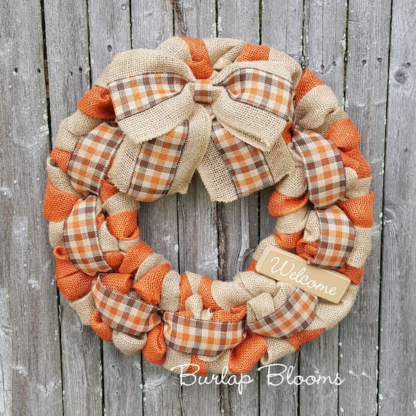 Fall Wreath, Autumn Wreath, Thanksgiving Wreath, Burlap Wreath, Autumn Burlap Wreath, Orange Fall Wreath