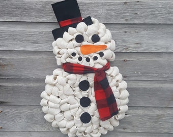 Snowman Winter Wreath, Holiday Wreath, Christmas Wreath, Winter Burlap Wreath, Front Door Wreath with Buffalo Plaid- Pick Your Scarf Option