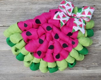 Watermelon Slice Wreath, Summer Wreath, Picnic Decor, Spring Wreath, Burlap Wreath, Front Door Wreath, Welcome Wreath